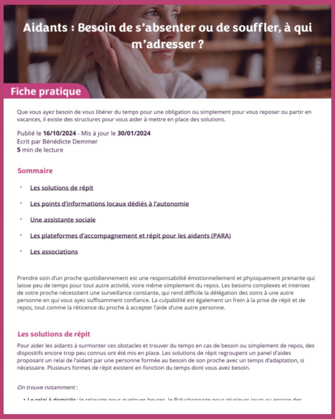 Besoin de répit proche aidant