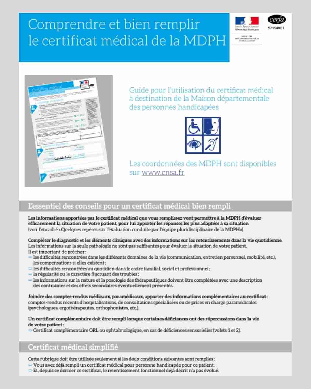 bien remplir le certificat médical dossier MDPH