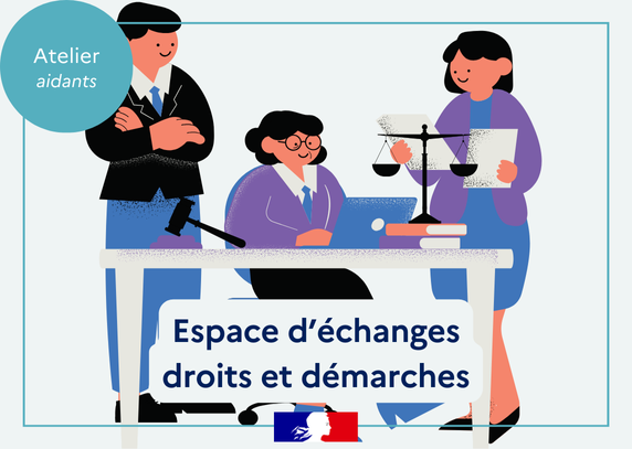 Illustration de 2 femmes et un homme discutant autour de formalités administratives