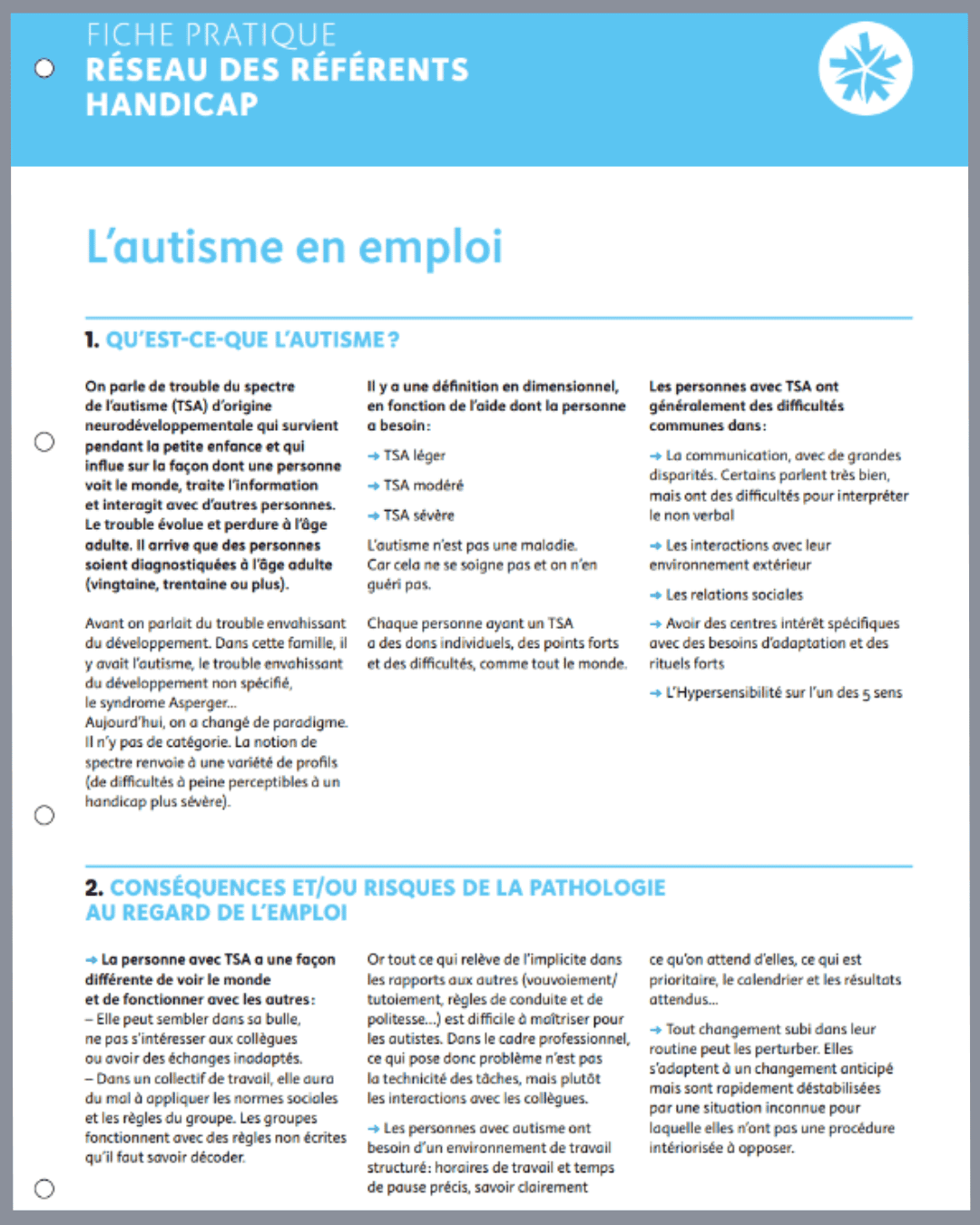 Autisme en emploi - Fiche pratique Référents Handicap - Agefiph - 2021