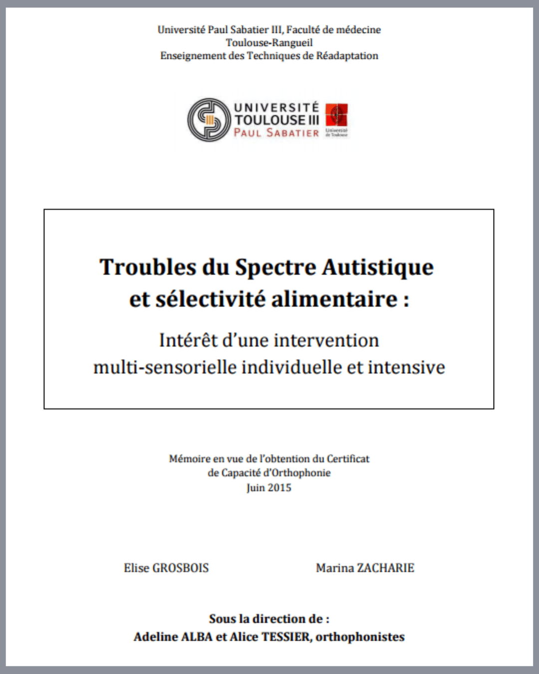Intervention alimentation autisme
