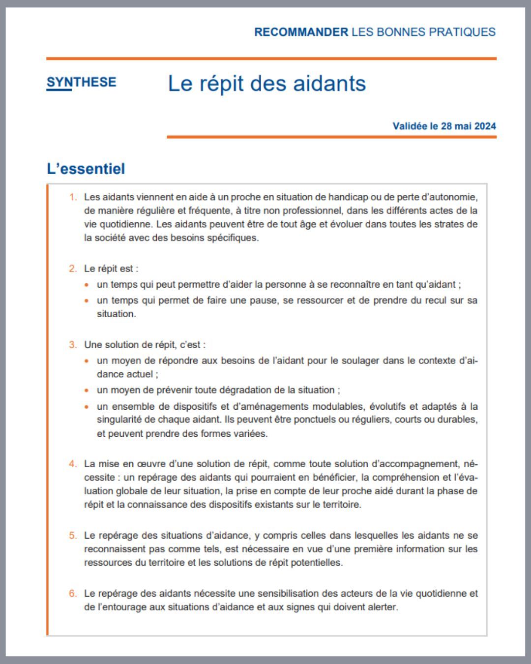 HAS répit aidants synthèse