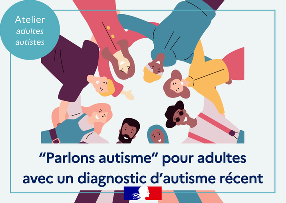 Dessin coloré de 8 personnes souriantes faisant une ronde en se tenant par les épaules