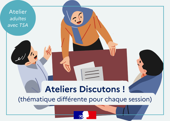 Illustration d'une femme et deux hommes discutant joyeusement autour d'une table