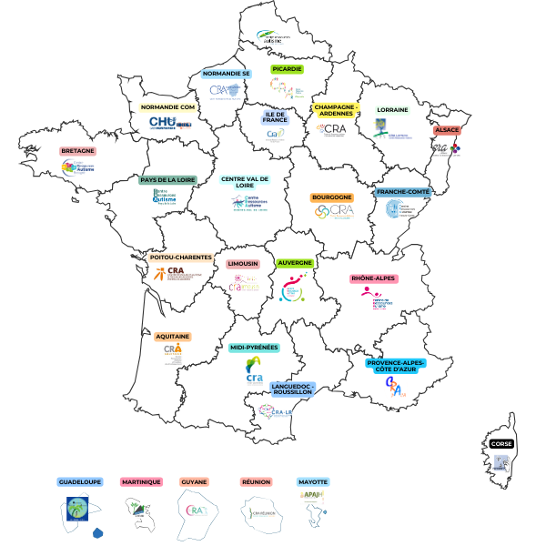Carte de France des centres de ressources autisme